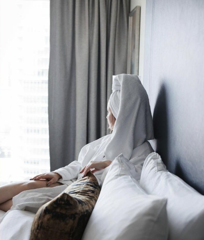 Hotel morning in a robe